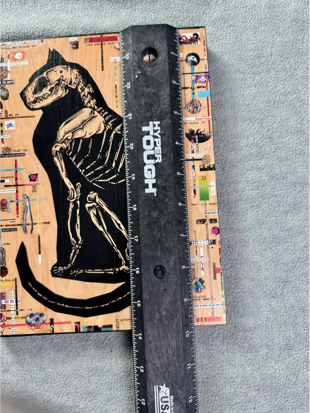 ecurry art the narcissist‎ cat skeleton collage wood panel signed mixed media